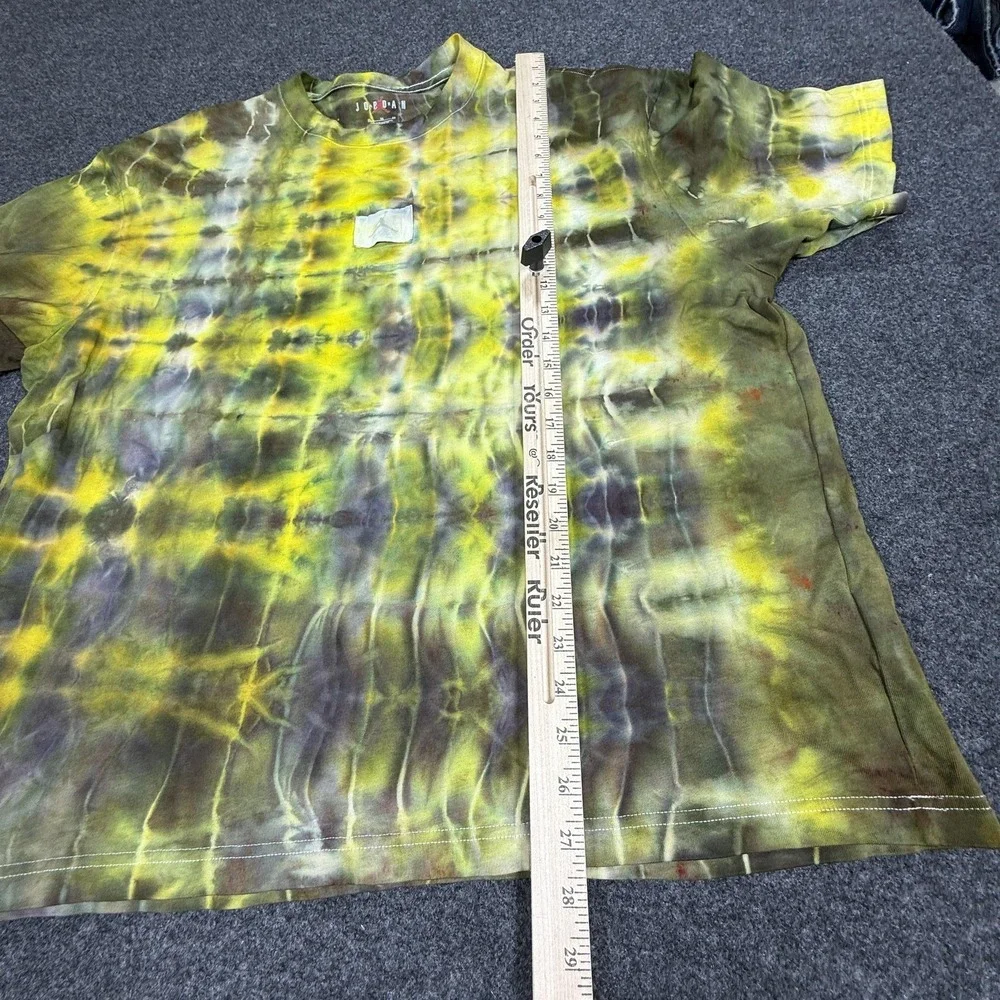 Jordan T-Shirt‎ Mens XL Yellow Olive Tie Dye Flight Jumpman Logo CUSTOM OOAK